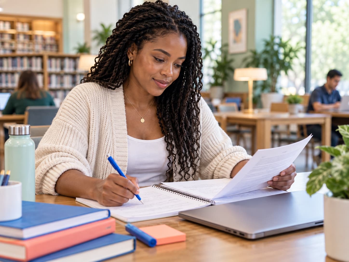 Illustrative student reviewing study material